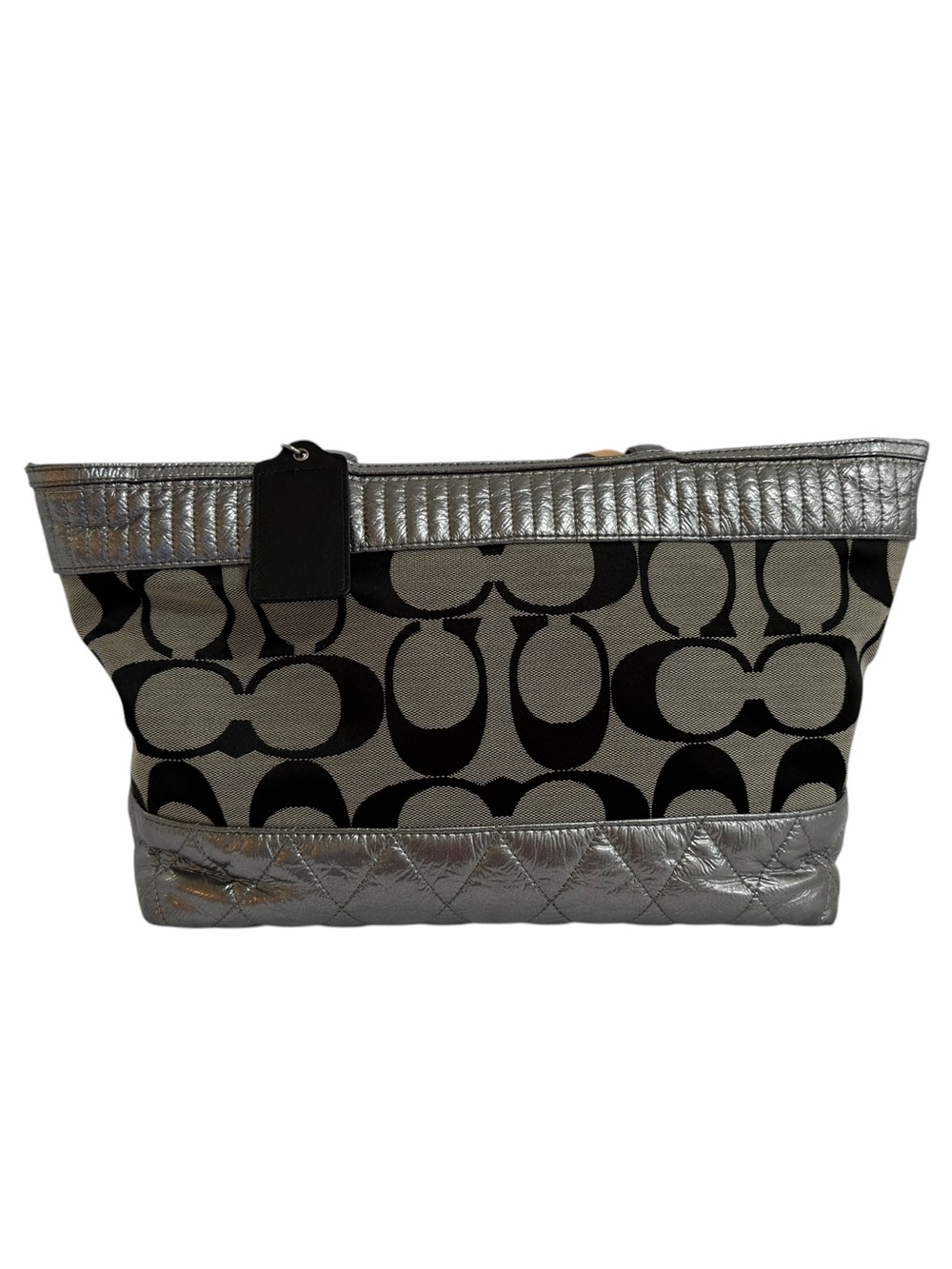 Coach Signature Silver Metallic Cosmetic Travel Bag Zip Top Pouch